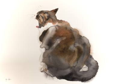 375x279 Yawning Cat Painting By Agnes Bodor Saatchi Art