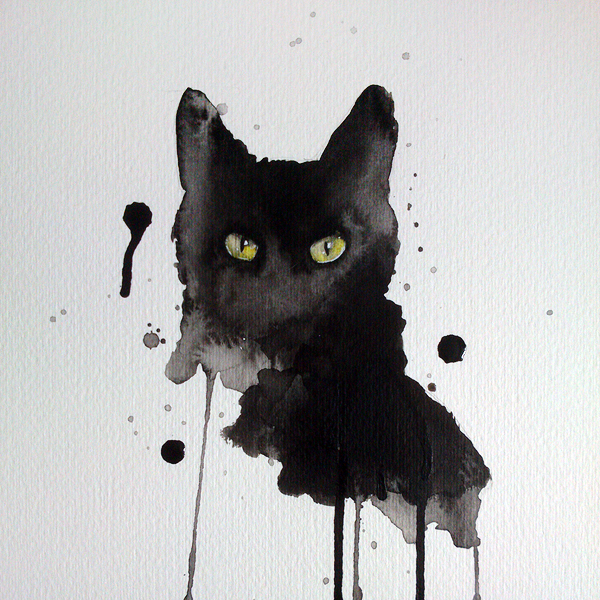 600x600 Black Cat Watercolor By Excentric