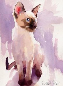 218x300 Giclee Print Siamese Cat Art Watercolor Painting Chocolate Seal