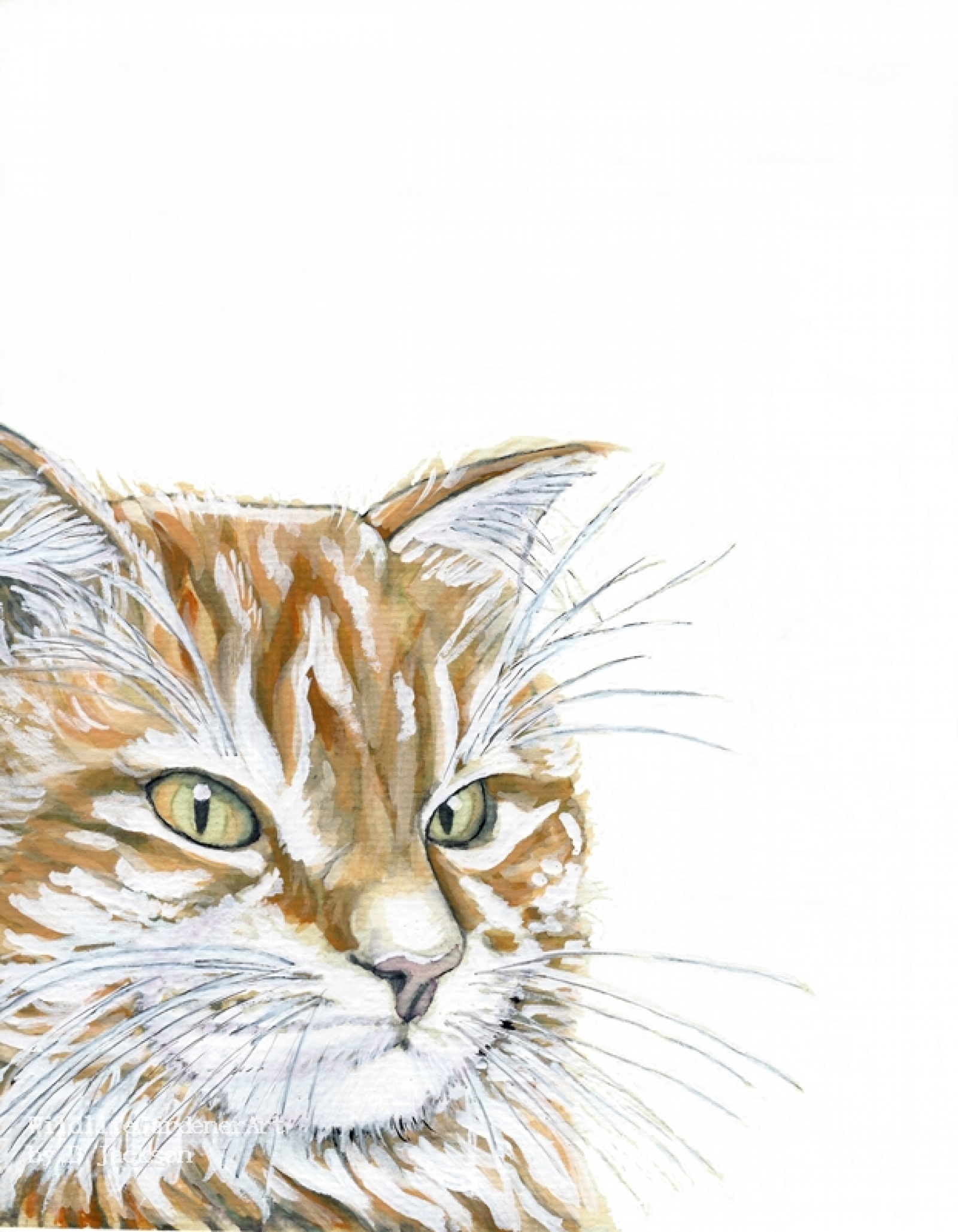 1600x2058 Watercolor Orange Cat Art Print, Pet Portrait, Contemporary Wall