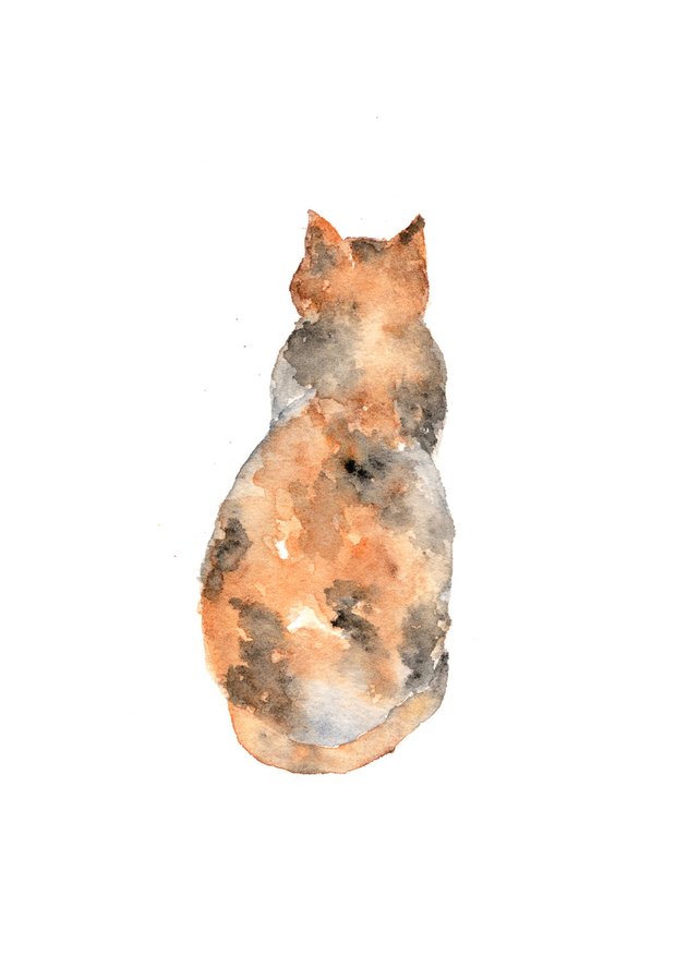 642x899 Watercolor Cat Painting Watercolor Painting Cat Art Cat Etsy