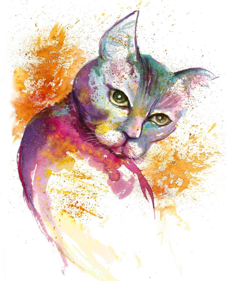 770x960 Cat Fantasy Watercolour Painting By Natalja Picugina Saatchi Art