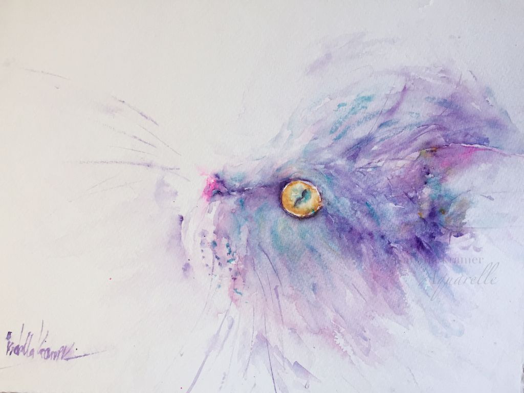 1024x768 Cat, Cat Eye, Cat Painting, Watercolor, Aquarell, Katze, Pets