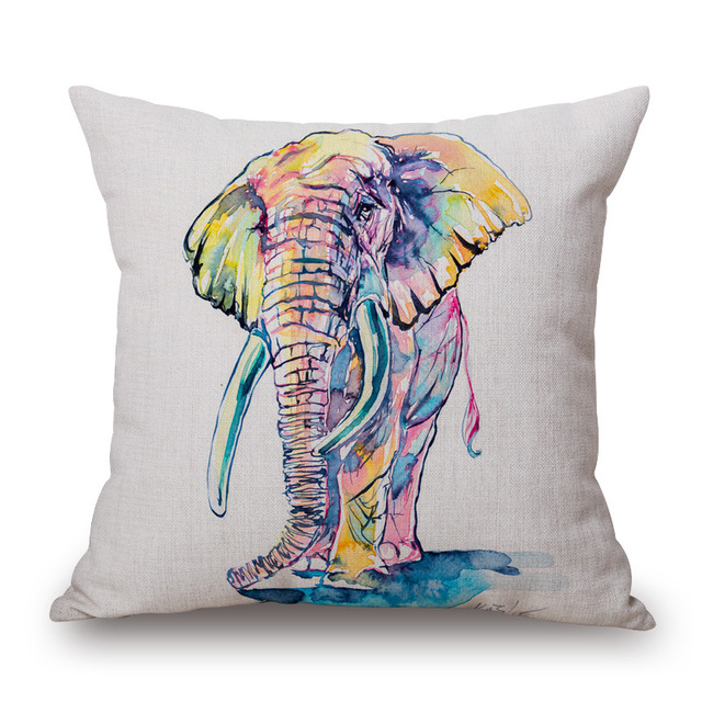 640x640 1 Piece Watercolor Painting Elephant Pattern Seat Hug Pillow Cover