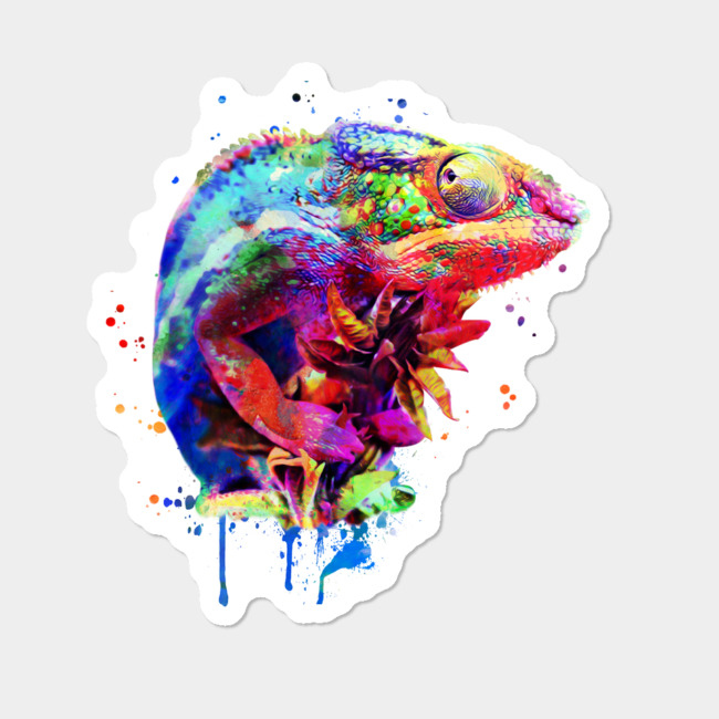 650x650 Panther Chameleon Watercolor Sticker By Rainforestroom Design By