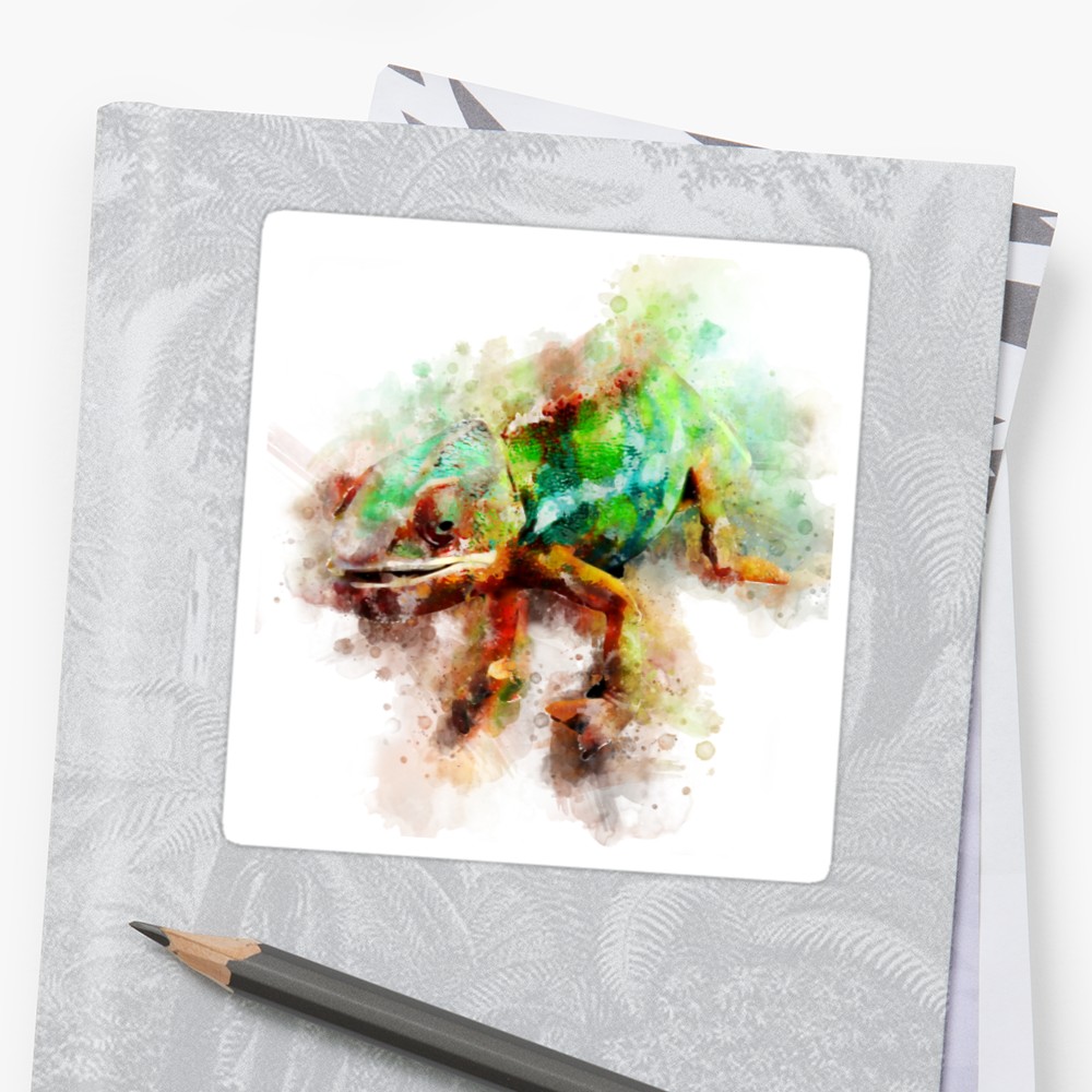 1000x1000 Watercolor Chameleon Design Stickers By Inkool Redbubble
