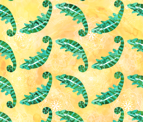 470x403 Watercolor Chameleon Mandala Fabric