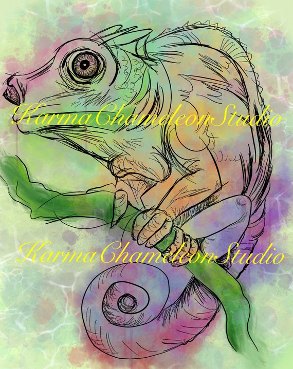 570x719 Watercolor Chameleon