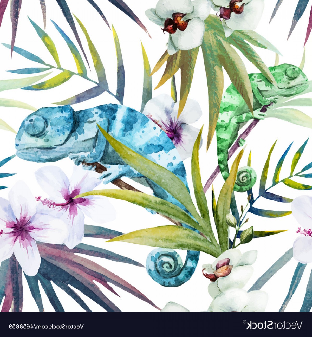1200x1296 Watercolor Pattern Reptiles Chameleon Vector Rongholland