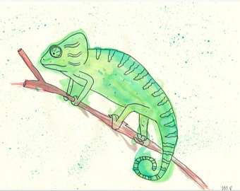340x270 Watercolor Chameleon Etsy