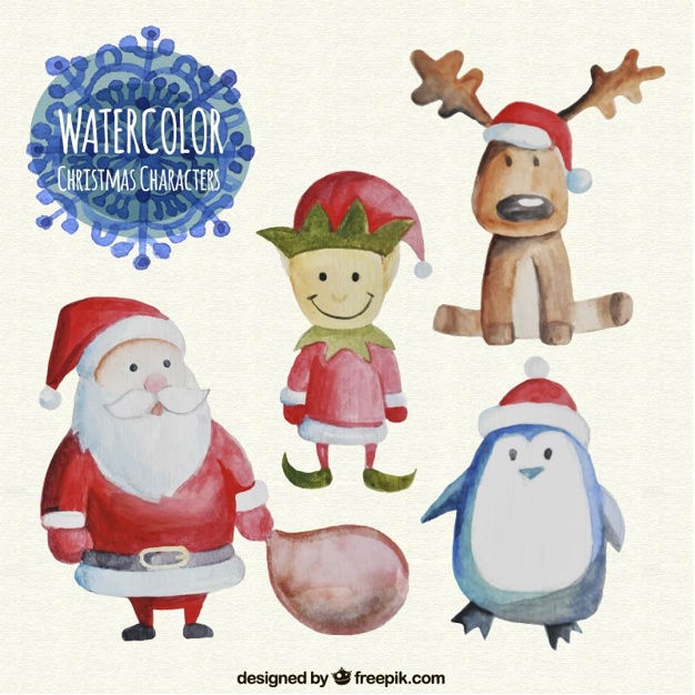 626x626 Watercolor Christmas Characters Set Vector Free Download