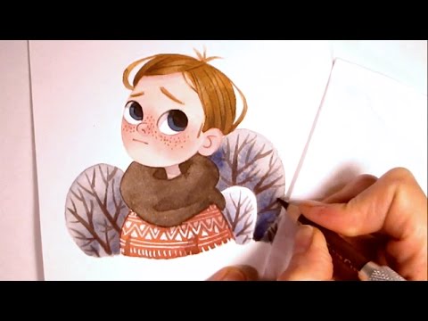 480x360 Character Watercolor Illustration Waiting For Spring (Simple