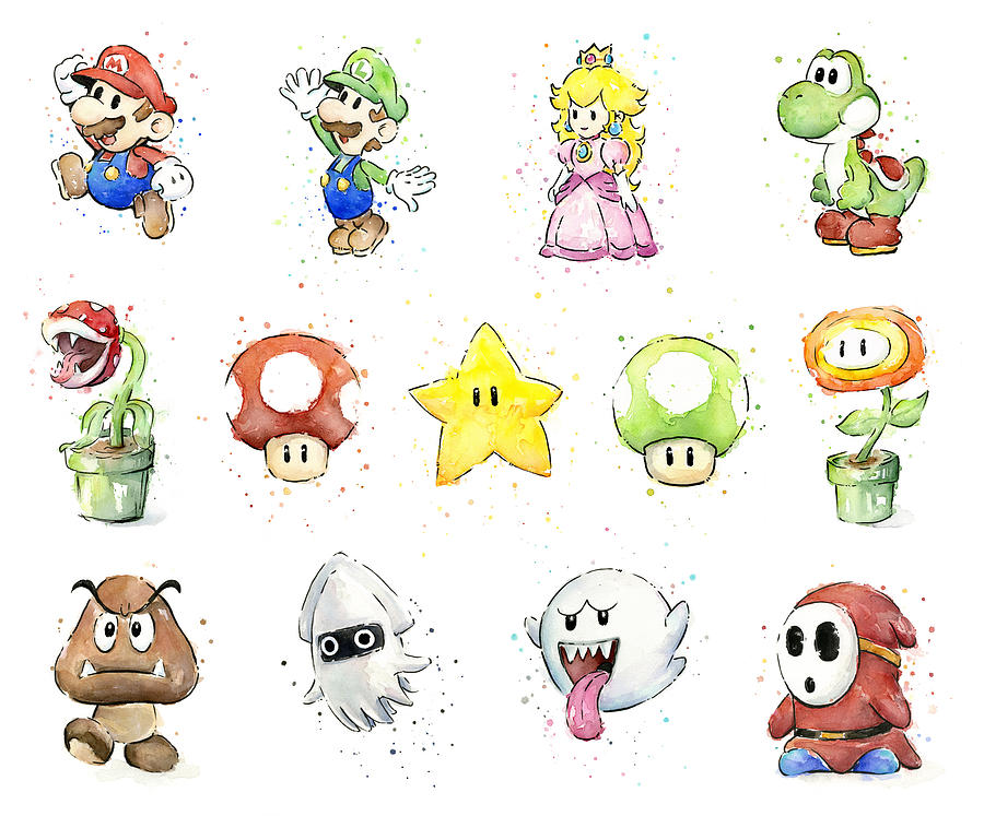 900x747 Mario Characters In Watercolor Painting By Olga Shvartsur