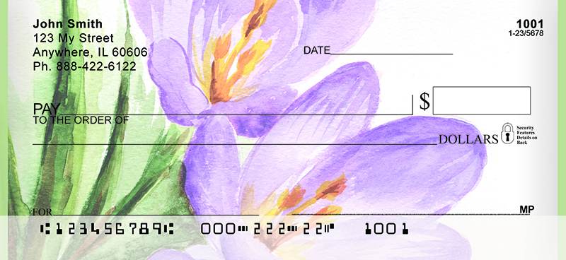 800x368 Purple Crocus Watercolor Art Personal Checks