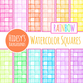 350x350 Rainbow Watercolor Squares Checks Digital Paper Backgrounds