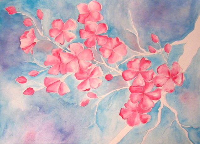 637x460 Cherry Blossom Watercolor Painting