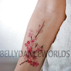 300x300 Realistic Watercolor Cherry Blossom Temporary Tattoo Forearm