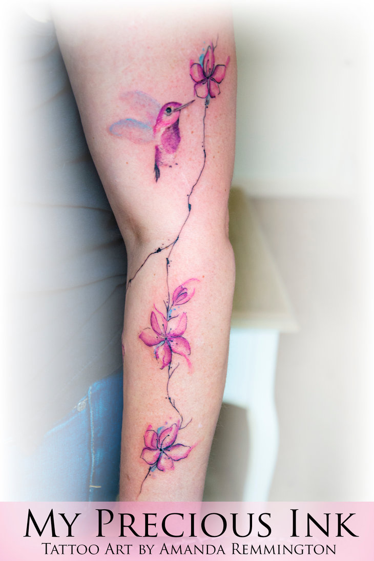 730x1095 Watercolor Cherryblossom Tattoo With A Little Bird By Mentjuh On