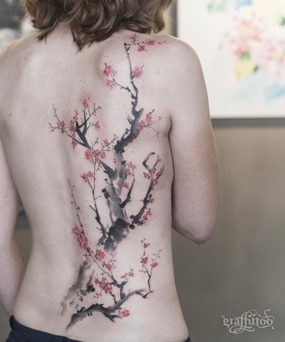 1080x1296 Watercolor Cherry Blossom Back Tattoo Design Tattoos