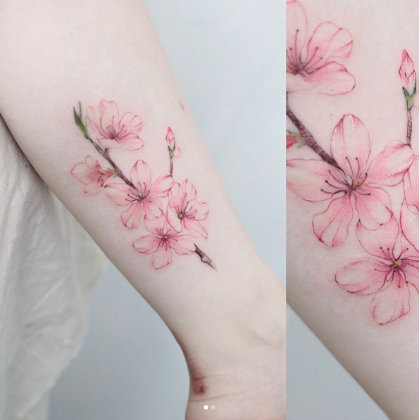 595x597 48 Cherry Blossom Tattoos That Are Way Beyond Perfect