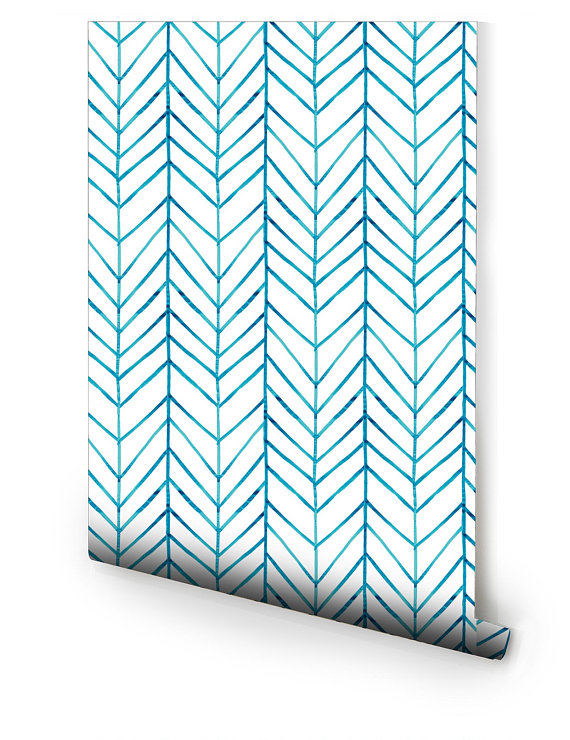 570x740 Blue Watercolor Chevron Pre Pasted Wallpaper
