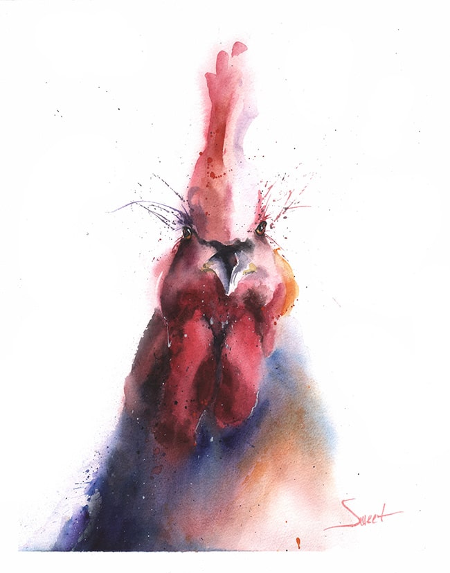 650x827 Chicken Original Watercolor Painting Watercolor Animal Paintings