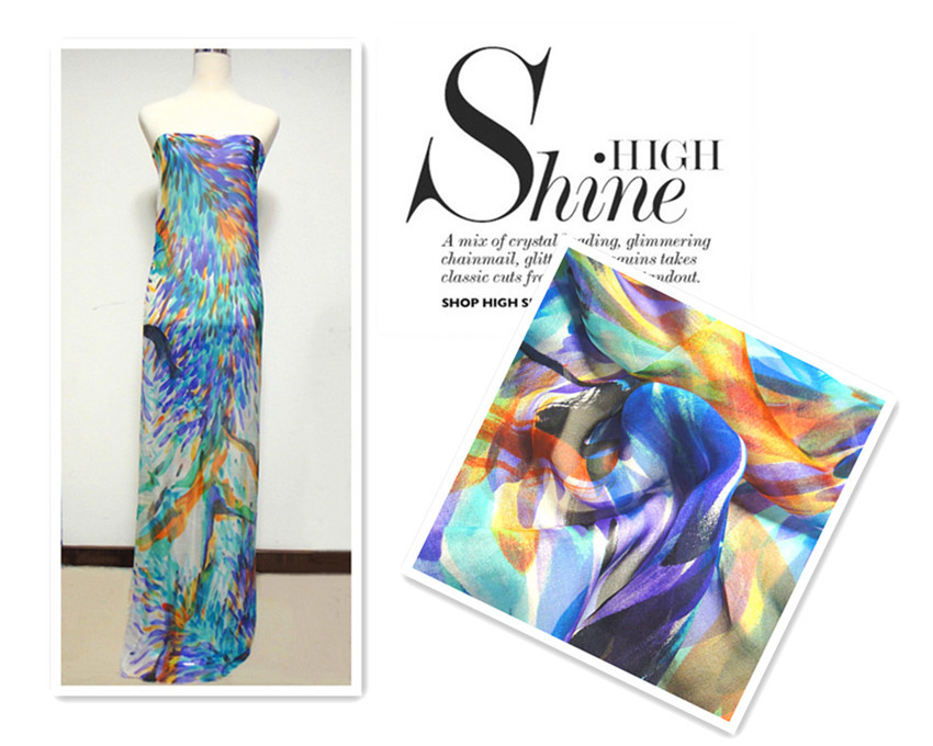 850x680 Free Shipping Fashion Ink Watercolor Style Silk Chiffon Printed