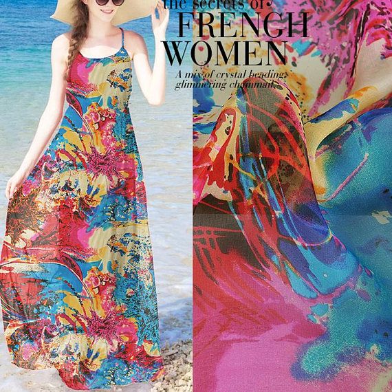 570x570 Watercolor Print 100% Pure Silk Chiffon Fabric Width 51 Inch