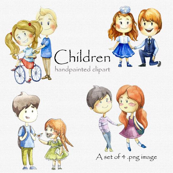 570x570 Digital Clipart Clip Art Watercolor Children Watercolor Etsy