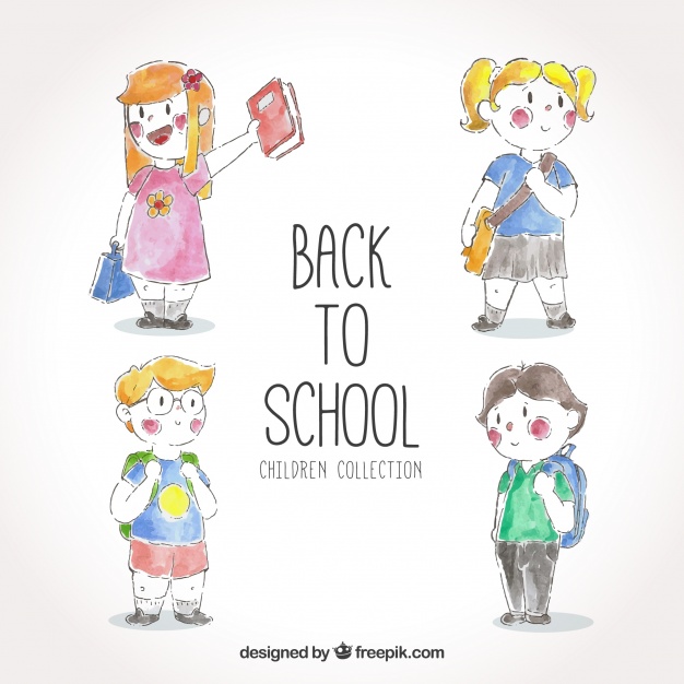 626x626 Pack Back To School With Watercolor Children Vector Free Download