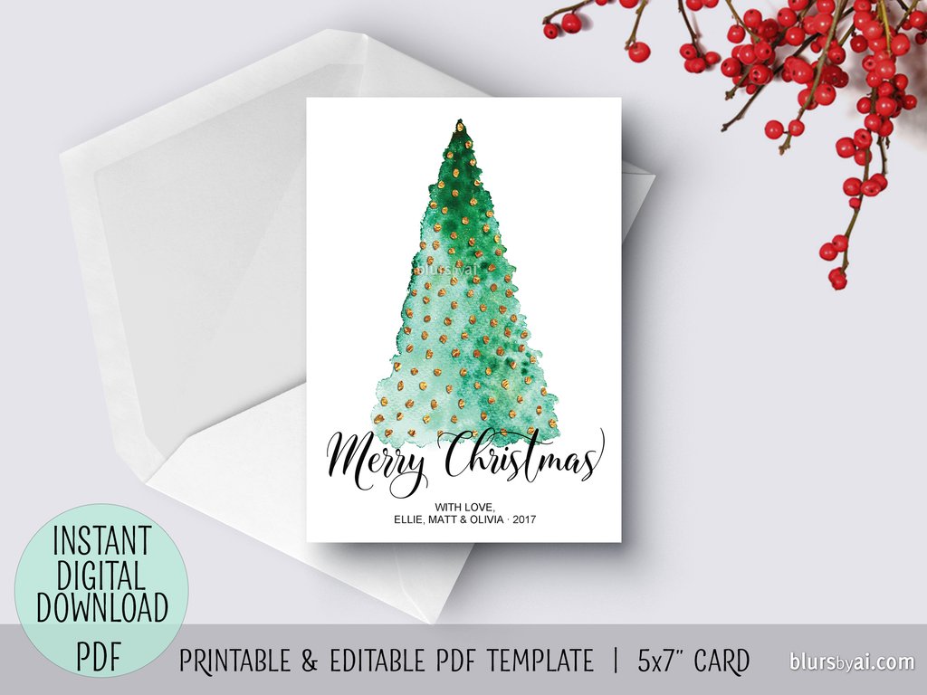 1024x768 Editable Pdf Christmas Card Template Abstract Watercolor