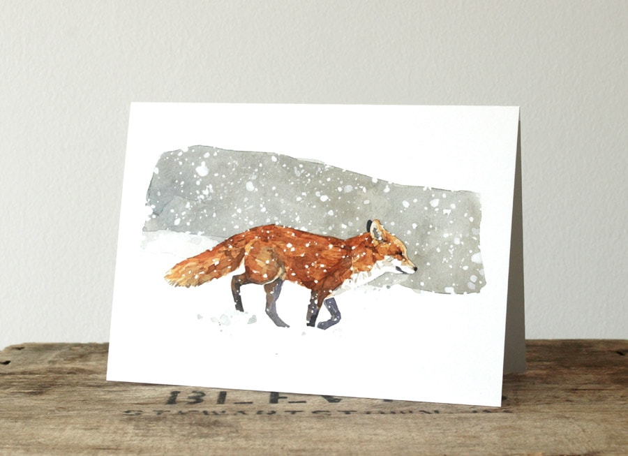 900x653 Red Fox In Snow Watercolor Christmas Card David Scheirer Watercolors