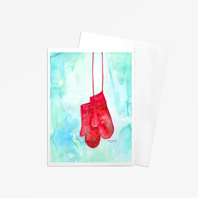 642x642 Red Mittens Watercolor Christmas Card Set Etsy