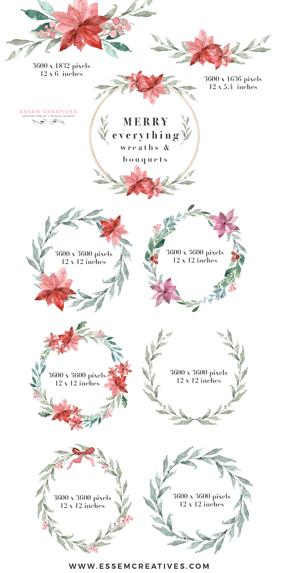 1160x2316 Watercolor Christmas Card Template, Christmas Wreath Clipart