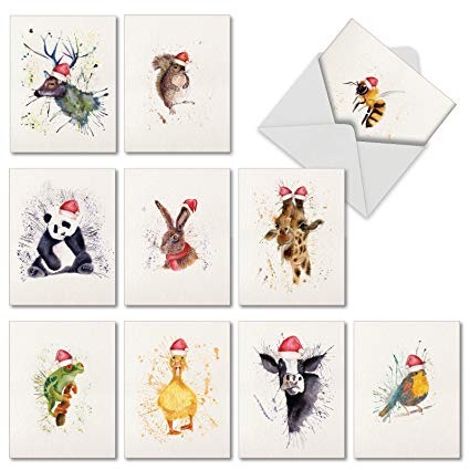 425x425 10 Animal Watercolor Christmas Cards With Envelopes