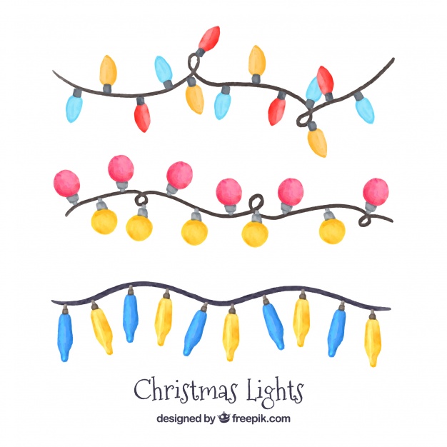 626x626 Pack Of Three Garlands Of Watercolor Christmas Lights Vector