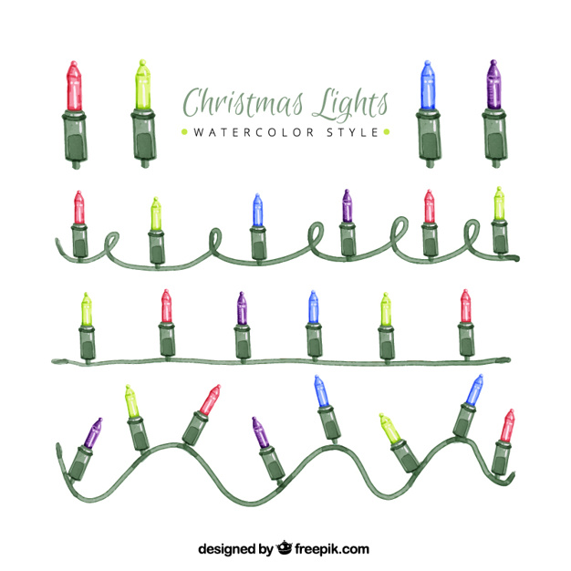 626x626 Set Of Christmas Lights Garlands Of Colors In Watercolor Effect