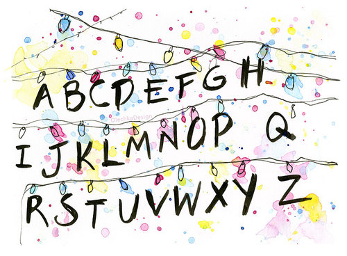500x368 Stranger Things Alphabet Wall Christmas Lights, Watercolor Art