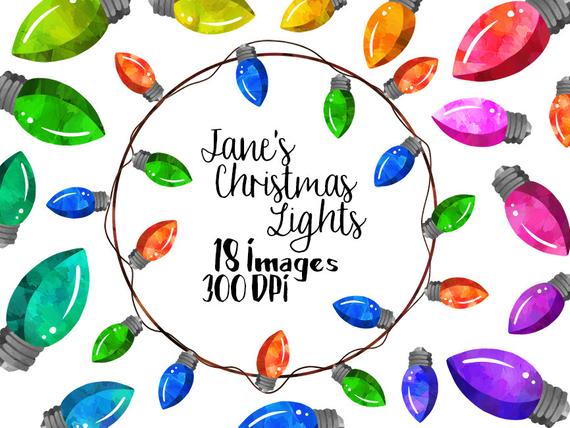 570x428 Watercolor Christmas Lights Clipart Noel Items Download Etsy