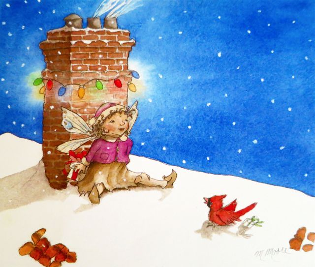 640x543 Watercolor Christmas Lights Glow In The Snow