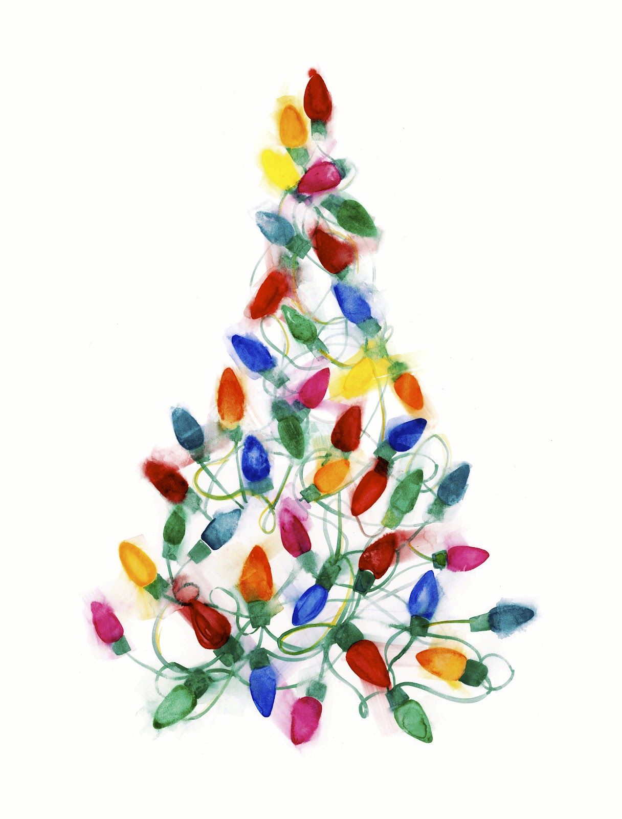 1216x1600 Christmas Light Tree Watercolor On Paper By Shana Frase