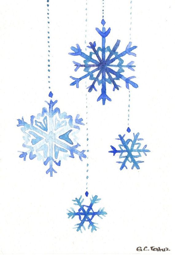 570x828 Original Watercolor Christmas Card Snowflakes By Milkfoam On Etsy