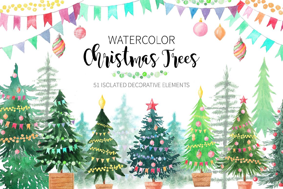 1158x772 Watercolor Christmas Trees