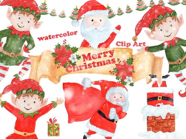642x481 Watercolor Christmas Clipart Santa Claus Clipart Etsy