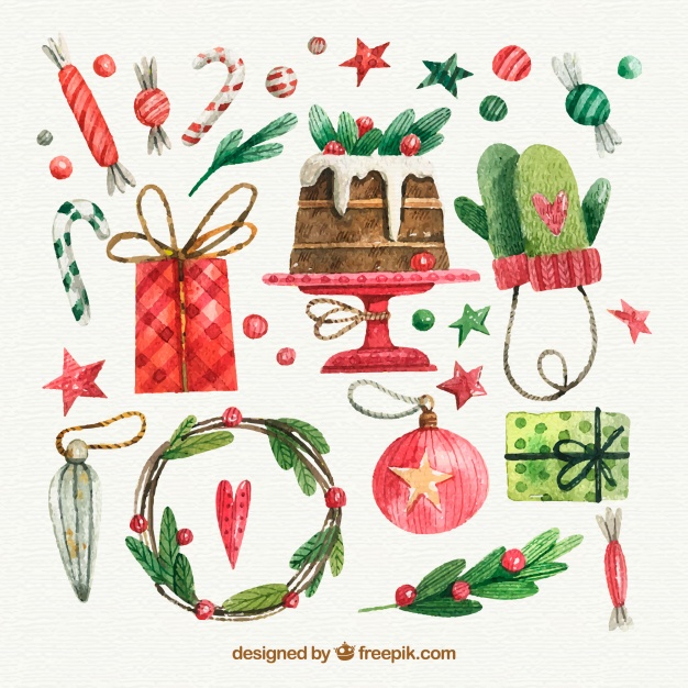 626x626 Watercolor Christmas Elements Collection Vector Free Download