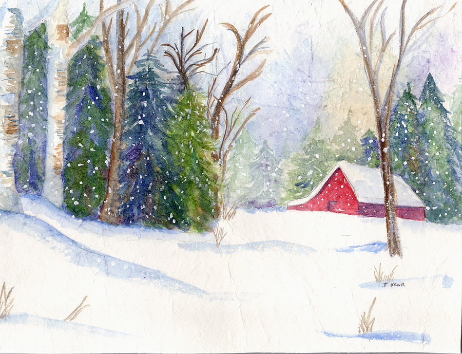 900x689 Christmas Barn Painting By Janet Kane