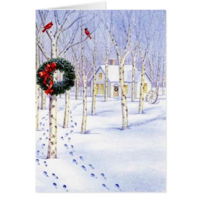 400x400 Christmas Scene Watercolor Card Acrylic Painting