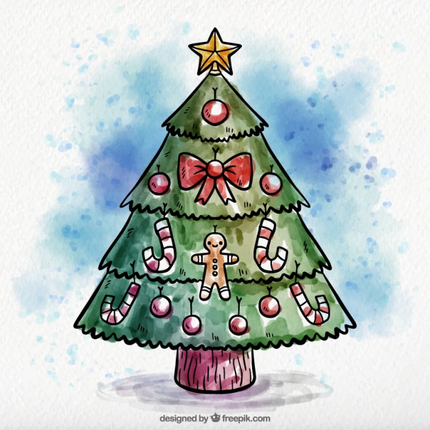 626x626 Hand Drawn Watercolor Christmas Tree Background Vector Free Download