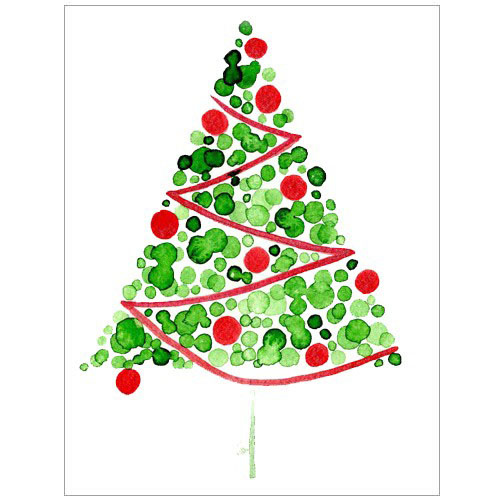 500x500 Red Christmas Tree Card, Original Watercolor By Angela