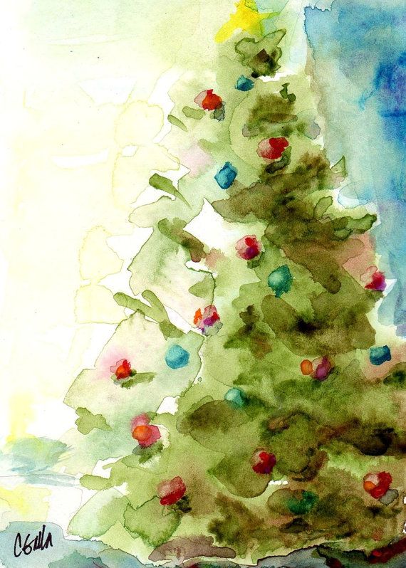 570x798 5 X 7 Christmas Tree Holiday Print From Original Watercolor